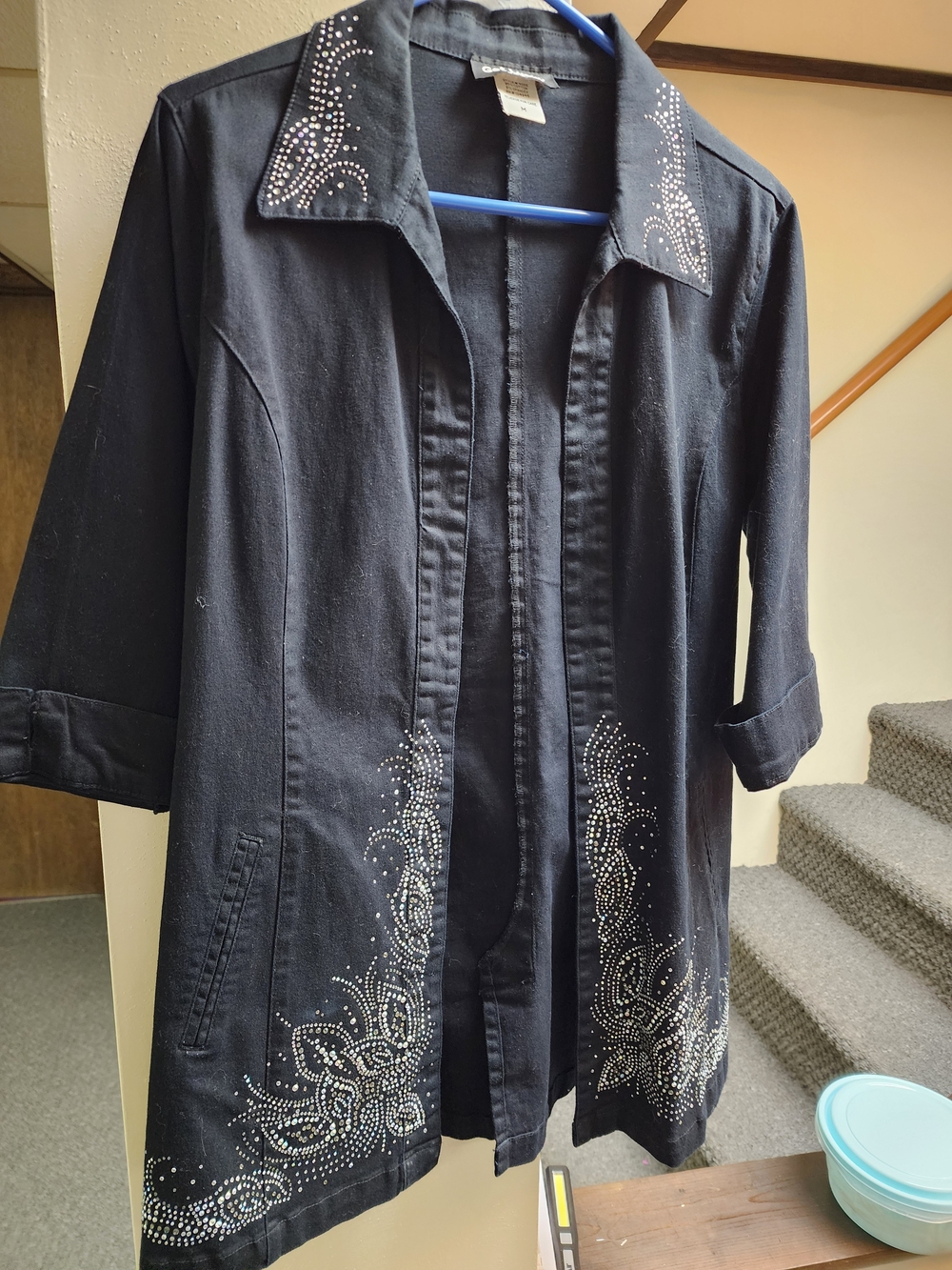 Lucky Brand Black Embellished Long Tunic Jacket
